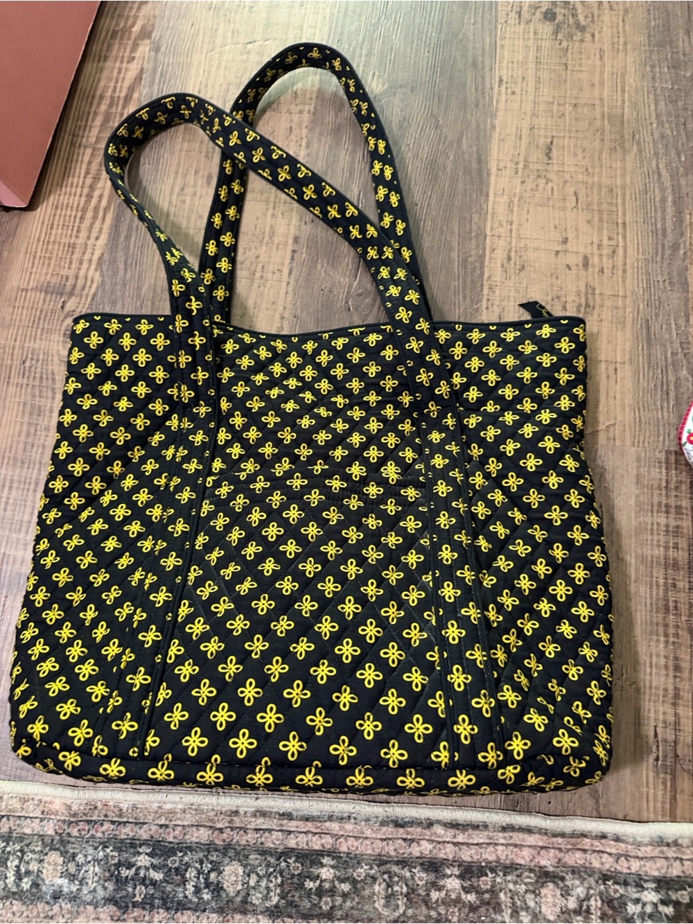 Vera Bradley Black Quilted Tote with Yellow Floral Motif